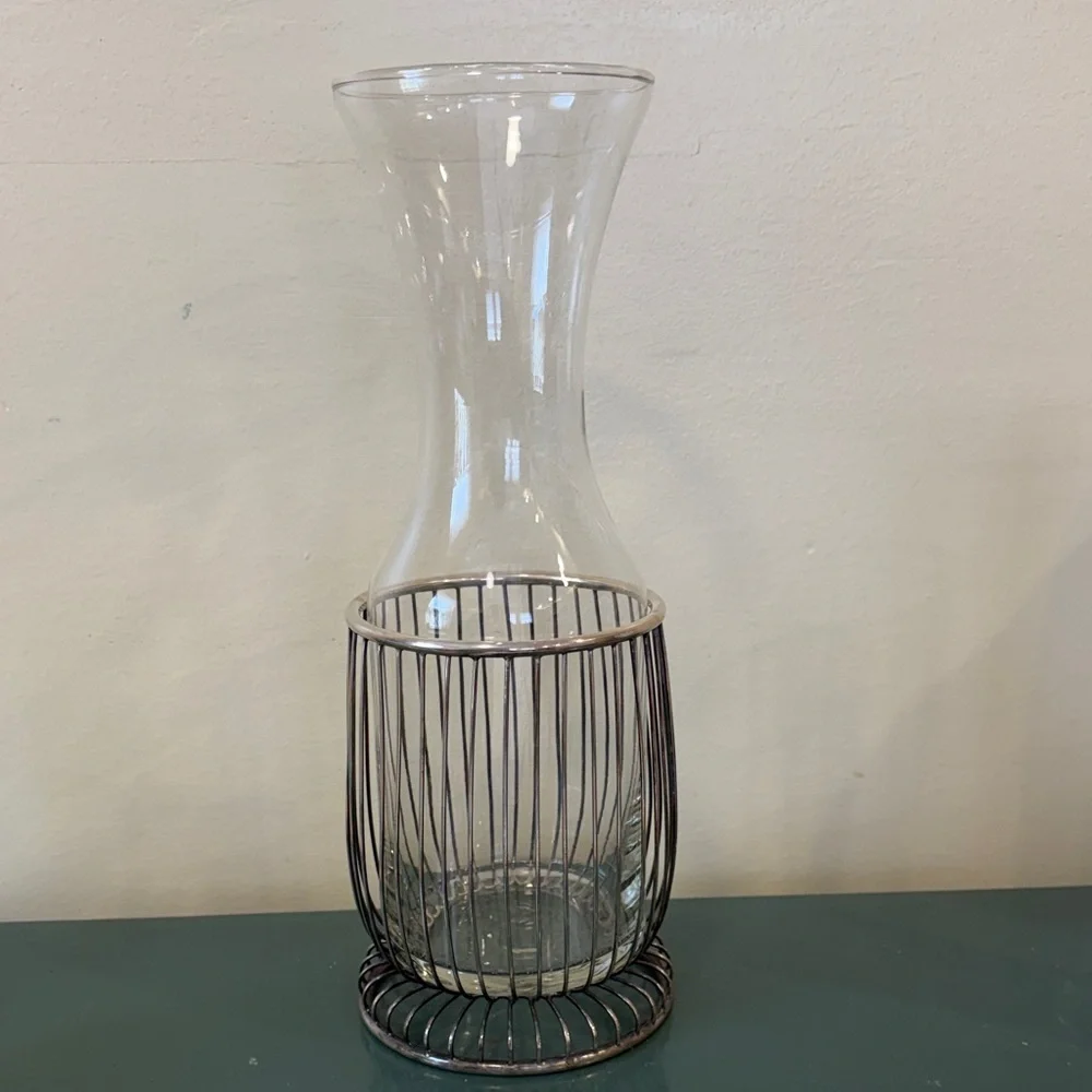 Mid-Century Modern Silver Plated Carafe with Glass Pitcher.